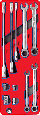 Набор комбинированных ключей с трещоткой, ложемент, 11 предметов МАСТАК 5-21311